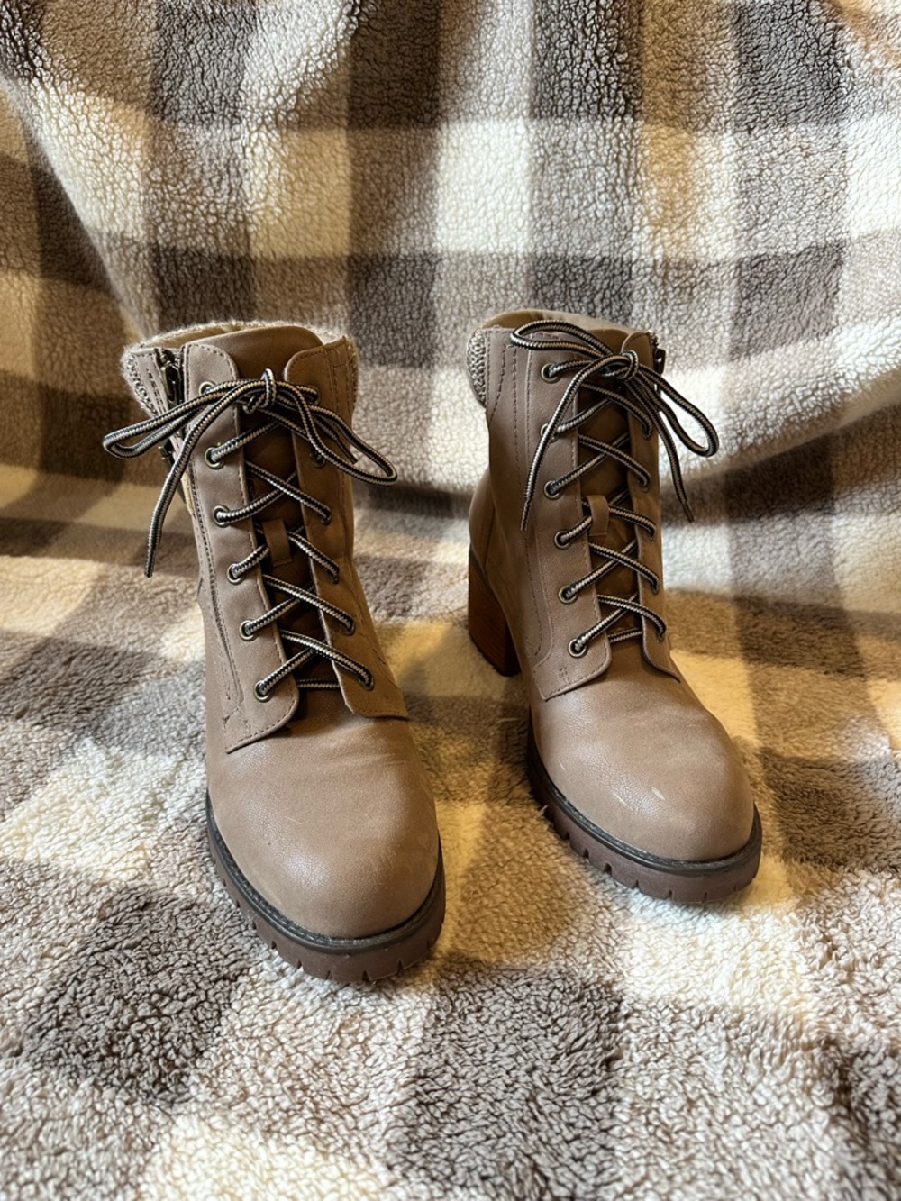 MIA Taupe Lace-Up Combat Ankle Boots